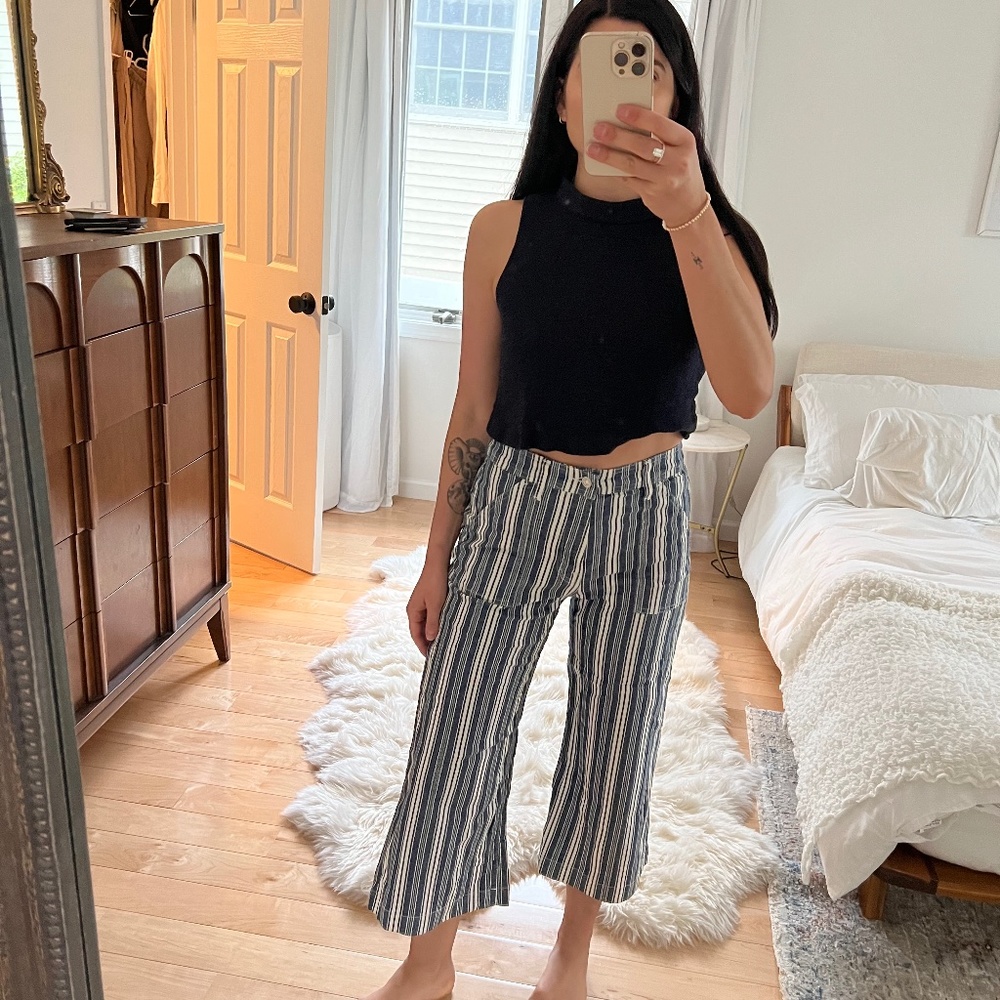 7 FOR ALL MANKIND striped high rise cropped jeans sz 27